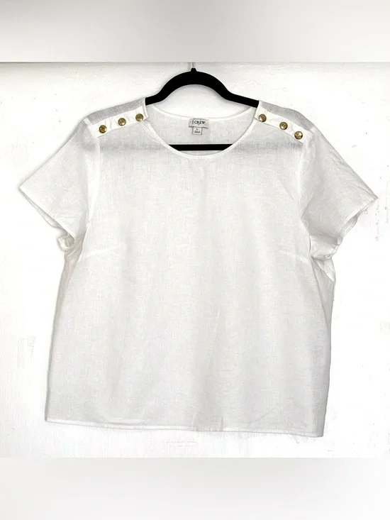J.Crew Linen-Blend Button-Shoulder Shirt White Size Large