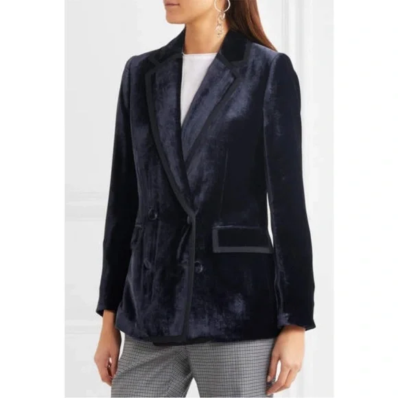 J. Crew Collection Navy Blue Velvet Double Breasted Blazer 00