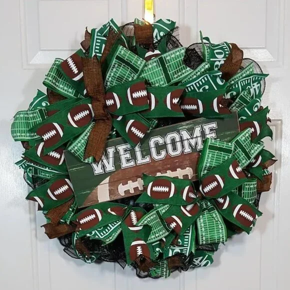 Football Wreath, Touchdown Fall Screen‎ Door Decor, Football Fans Welcome Wreath