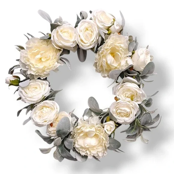 Gorgeous English White Roses & Sage Door Wreath 17