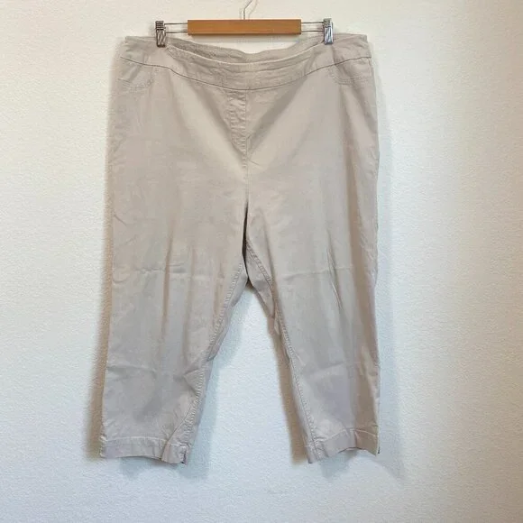 Soft Surroundings Khaki Tan Elastic Pull On Capris 2X