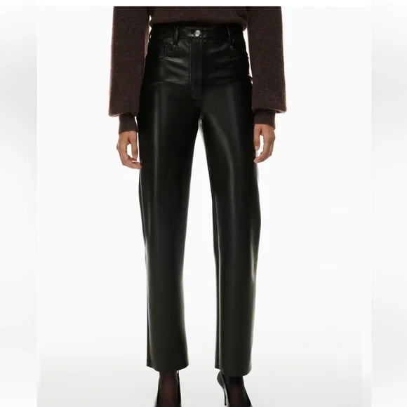 Aritzia Wilfred The Melina vegan leather black 6 high waisted straight leg pants