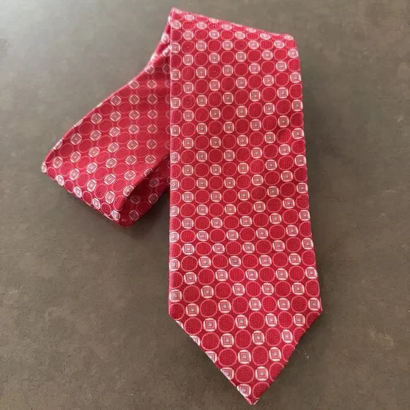 AQUASCUTUM 100% Red Silk Tie With Embellished Rhinestone Bling