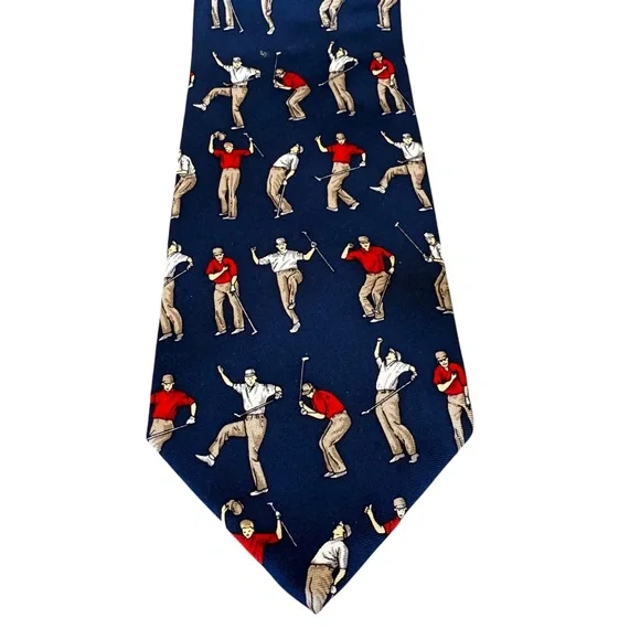Alynn Neckwear Golf Tie 100% Silk Navy Golfer Novelty Print Mens Necktie
