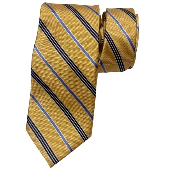 US Polo Assn. Yellow Blue Striped 100%Silk Necktie Formal Business‎ Men