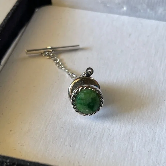 Vintage Sterling Silver Tie-Tack with Jade Stone