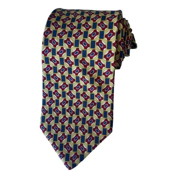 Brooks Brothers Makers Vintage Tie 100% Silk Made USA Yellow Blue Maroon 60