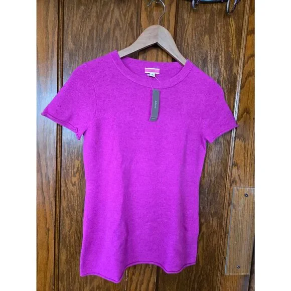 J. Crew Cashmere Short-Sleeve Crewneck Sweater - Fuchsia