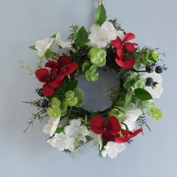 Patriotic Candle Ring Red White Blue Mini Wreath Cabinet Wreath 4th of July