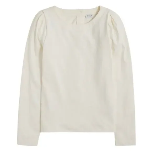 J.Crew Puff-Sleeve Gold Button Back Striped Top Ivory Size Small NWT