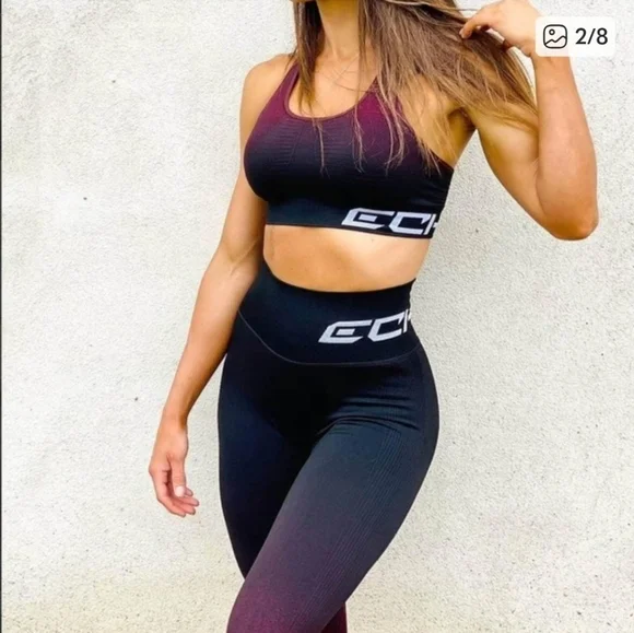 ECHT Arise Ombre Black/Red Leggings Size Medium