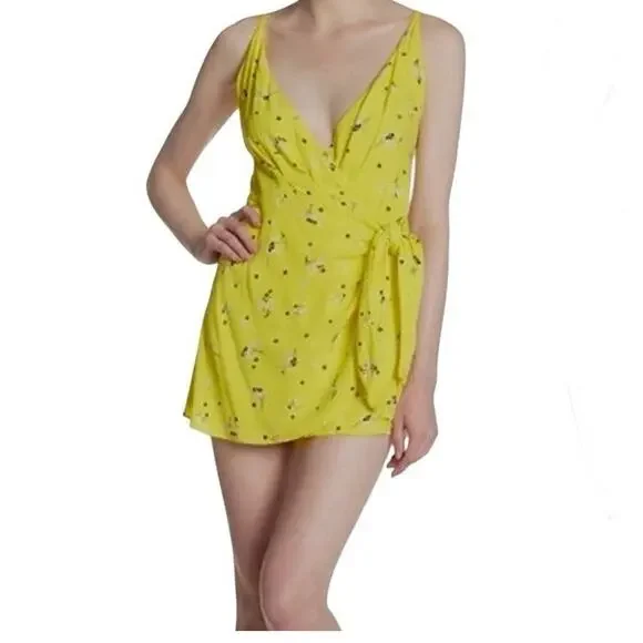 Free People Tango at Night 10 faux wrap tie flap front romper SH 3099