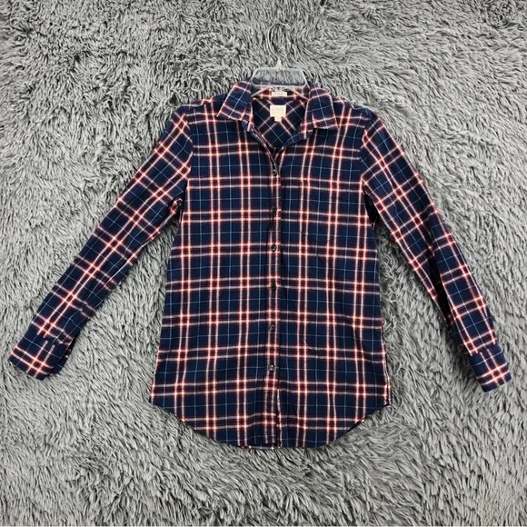 J. Crew Shirt Womens XS Blue Red Plaid Button Up Long Sleeve