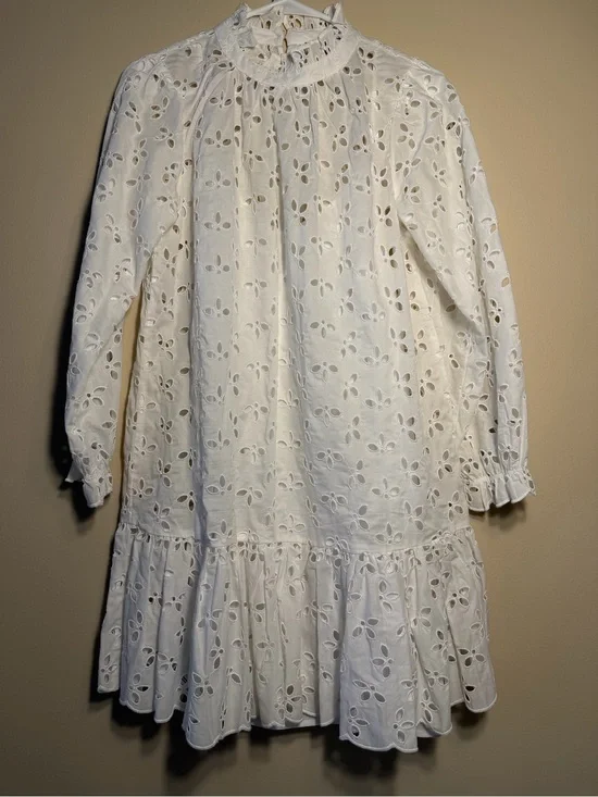 J.Crew Ruffle Mini Eyelet Dress In White Size Small NWOT
