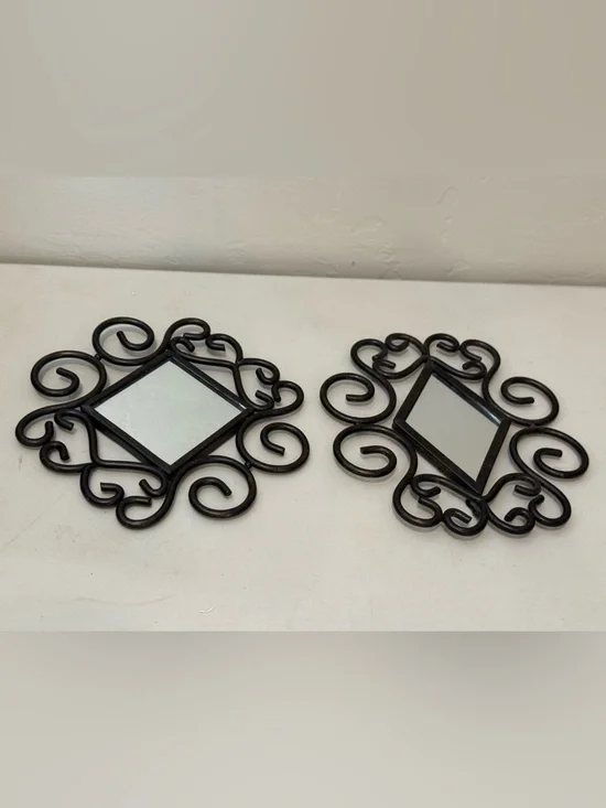 Ornate‎ Pair Of Mirrors Duo black metal frame design Geometric Entry Room Decor