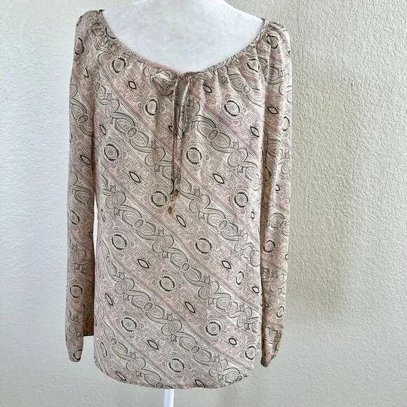 Ann Taylor Loft Light Pink Floral Blouse Shirt Women Size 10 Paisley Print Sheer