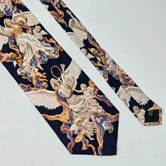 FREE MAN APPAREL 1 CORINTHIANS SILK TIE BLUE ORANGE ANGELS JACQUARD 4