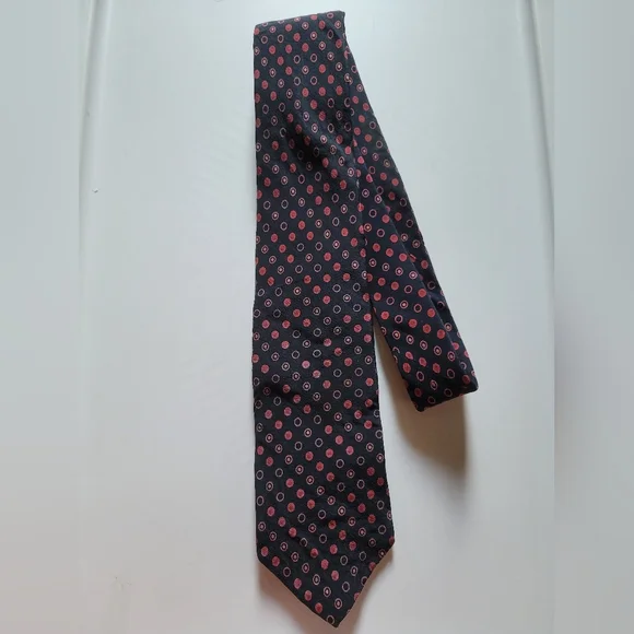 Vintage Yves Saint Laurent YSL Black Red Dot All Silk Classic Mens Neck Tie