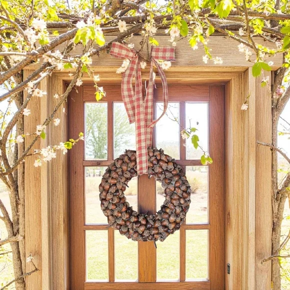 Charming Acorn Wreath with Red‎ Ribbon