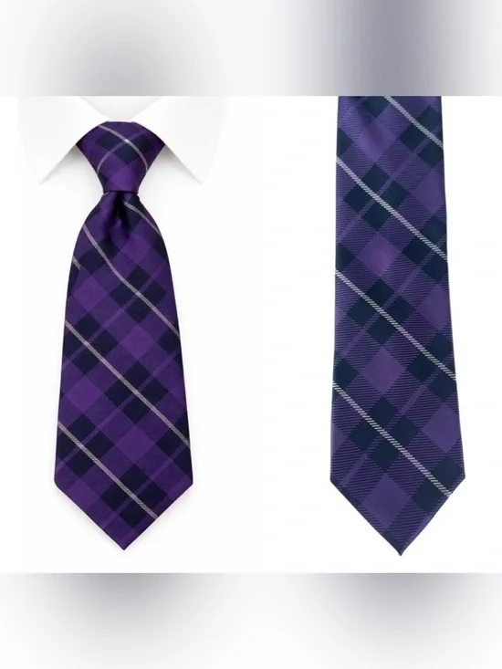 Jones NY Mens Plaid Neck Tie Quiet Luxury Old Money Career Purple