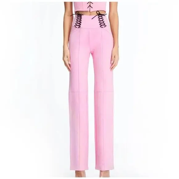 I AM GIA Caroline Lace Up High Rise Pants Pink Medium