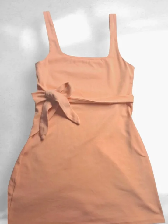 Mable Side Wrap Mini Dress Built In Shorts Large Apricot Cotton/Spandex
