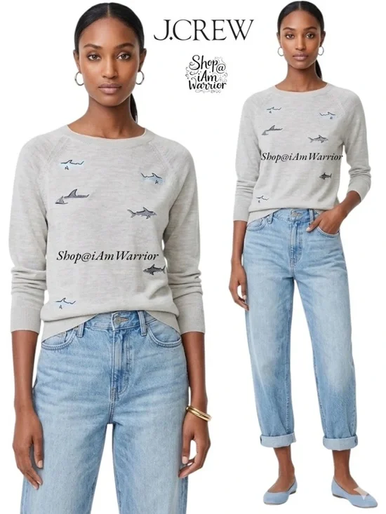 J.Crew shark embroidered pullover sweater *shop@iamwarrior