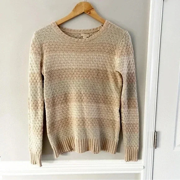 J. Crew Striped Lambswool Neutral Honeycomb-Stitch Sweater Size XS