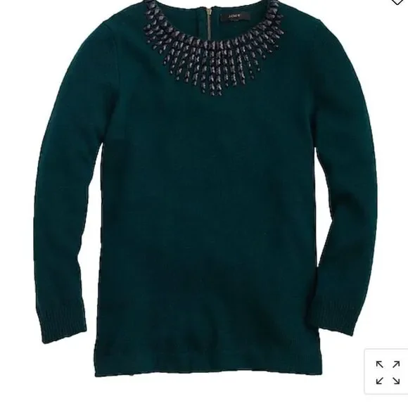 J. Crew | Black Jeweled Starburst Pullover Crew Neck Wool Blend Sweater | S