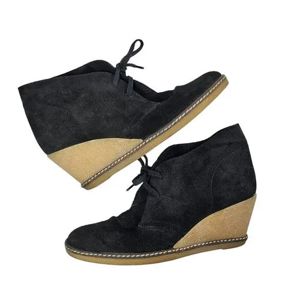 J. Crew MacAlister Wedge Boots Black Suede with Crepe Sole Size 7