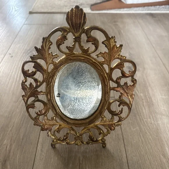 Cast Iron Brass Finish Victorian Mirror Picture Stand Up mirror Frame Ornate