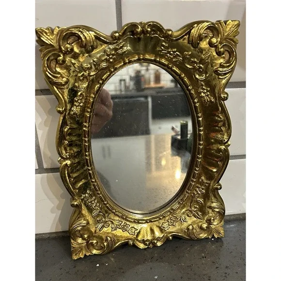 Vintage Gold Ornate Scroll Gold Wall Mirror Rectangle Plastic 9