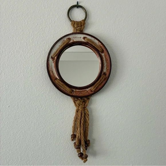 Vintage Studio Pottery Boho Mirror Wall Hanging