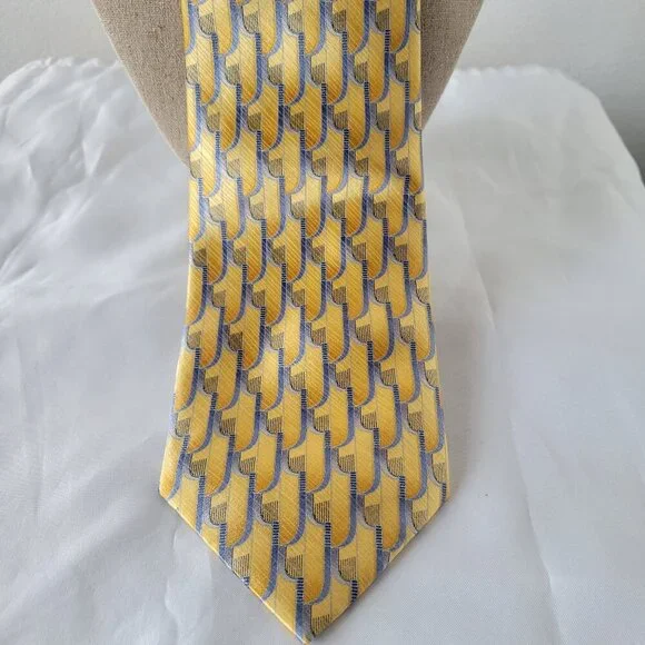 Umberto Bossi Yellow, Gold, & Blue Men’s Necktie – Roma Milano