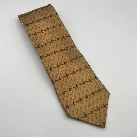 Bill Blass Black Label Mens Silk Tie Gold Bronze Geometric Pattern Luxury Tie