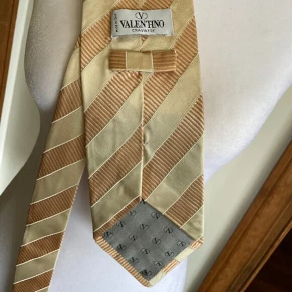 VALENTINO Silk Vintage Gold Cream Stripe Tie