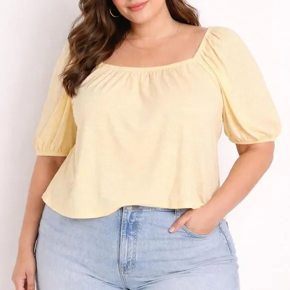 Old Navy Plus Women's Yellow Blouse XXL Cottagecore Soft Girl Flowy Square Neck