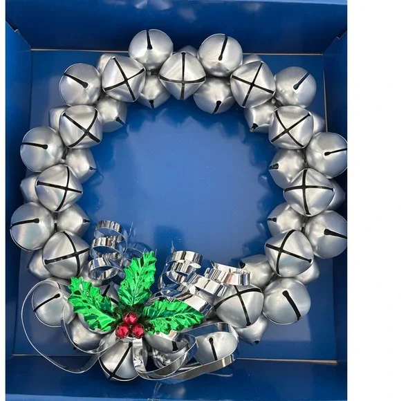 Vtg 2001 Silver Jingle Bell Wreath Christmas Holiday Decor 14 Inch Wall Door‎