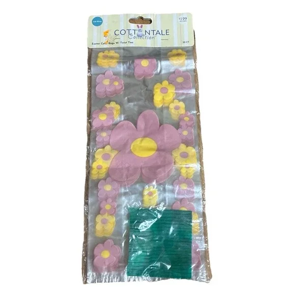 Vintage Easter Party Favor Bags Cottontale Collection Clear Floral 20pc NEW