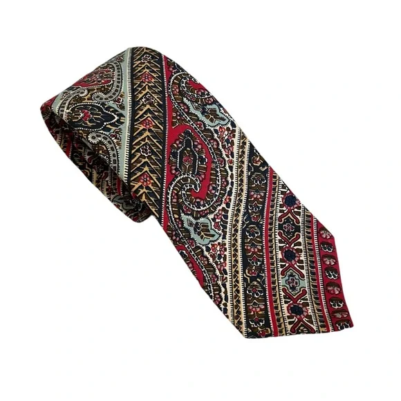 Vintage Liberty Of London Men's Mens 100% Silk Tie Paisley Floral Striped Red