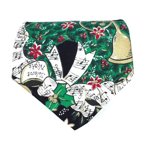 Camden Court Wreath Floral Music Christmas Holiday Festive Men's Cotton Necktie
