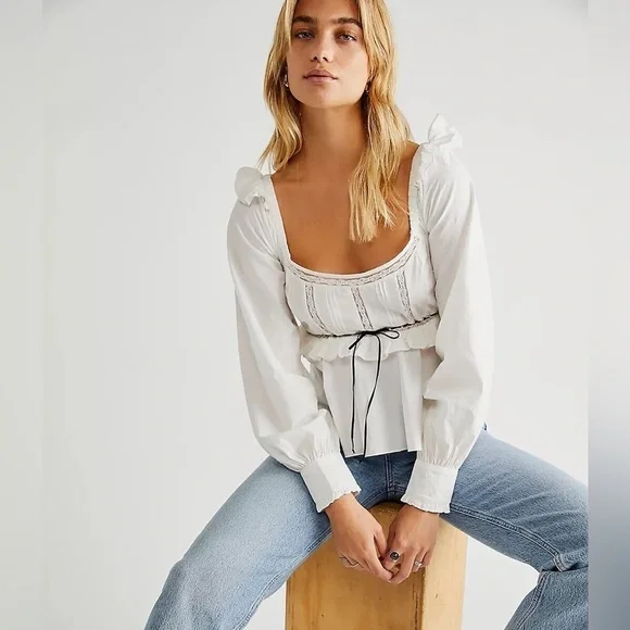 Free People Cathleen Blouse Peasant Cottagecore NWOT