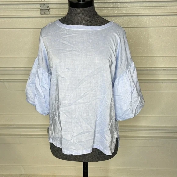 Loft Light Blue Puffy Sleeve Top Size Small