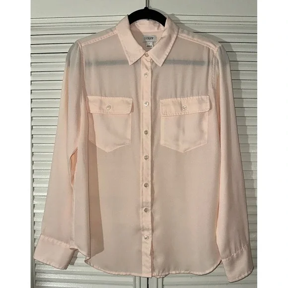 J.Crew Women's Sheer Long‎ Sleeve Button Down Shirt Size 8
