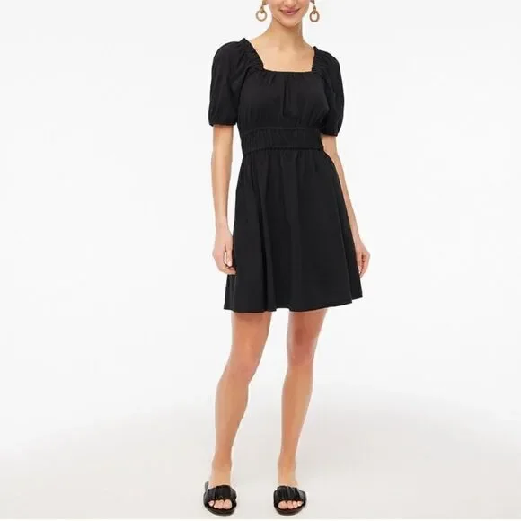 J. Crew puff sleeve babydoll mini dress black