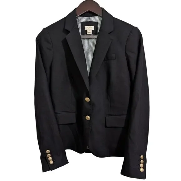 J.Crew Schoolboy Blazer in Black - Gold Crest Buttons - Size 2