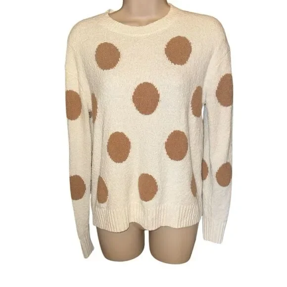 J. Crew Cream and Brown Polka Dot long Sleeve super Soft 3D Dots Sweater