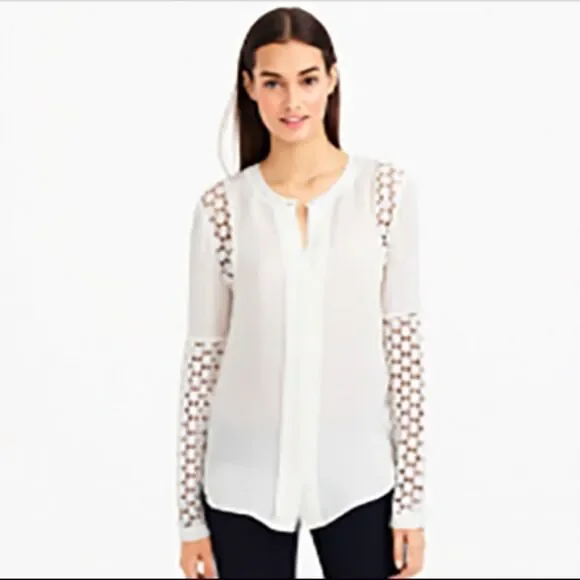 J.Crew Lace-Sleeved Blouse in Black Sz6 Gently Loved