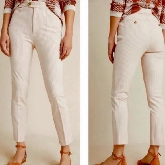 Anthropologie Essential Slim Pants Size 4 Red Cream Pinstripe Ankle Women