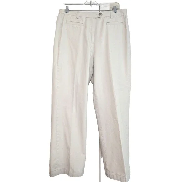 Lands End Women's Size 12 Chino Pants Beige Khaki Straight Leg Cotton Blend
